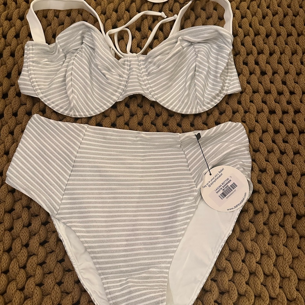 White Striped Bikini Set